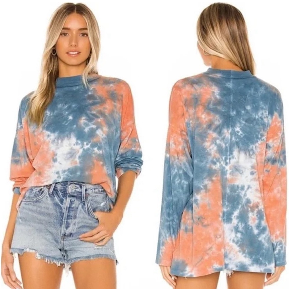 Free People Mock Neck Long Sleeve Tie Dye Top XS